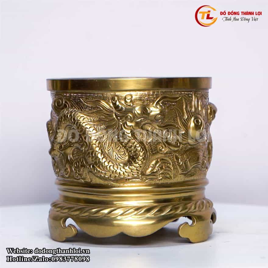 Bát Hương Đồng Song Long Chầu Nguyệt bằng đồng vàng